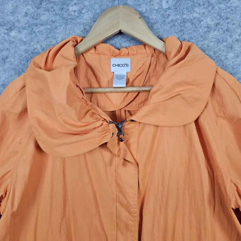 Chico's Women Full Zip Windbreaker Jacket Size 2‎ (M) Pumpkin Orange SLIGHT WEAR